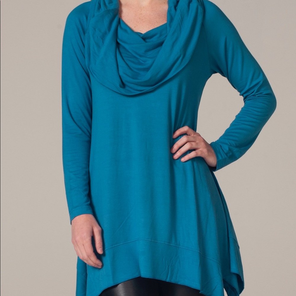Cowl Neck Blue Asym Tunic